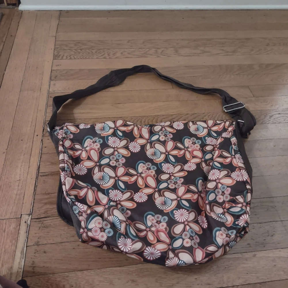 y2k brown tote bag with multicolor floral design from studiosak